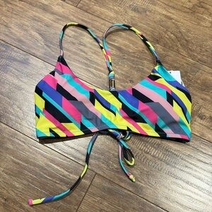 Colloyes neon patterned padded tie up bikini top swimwear